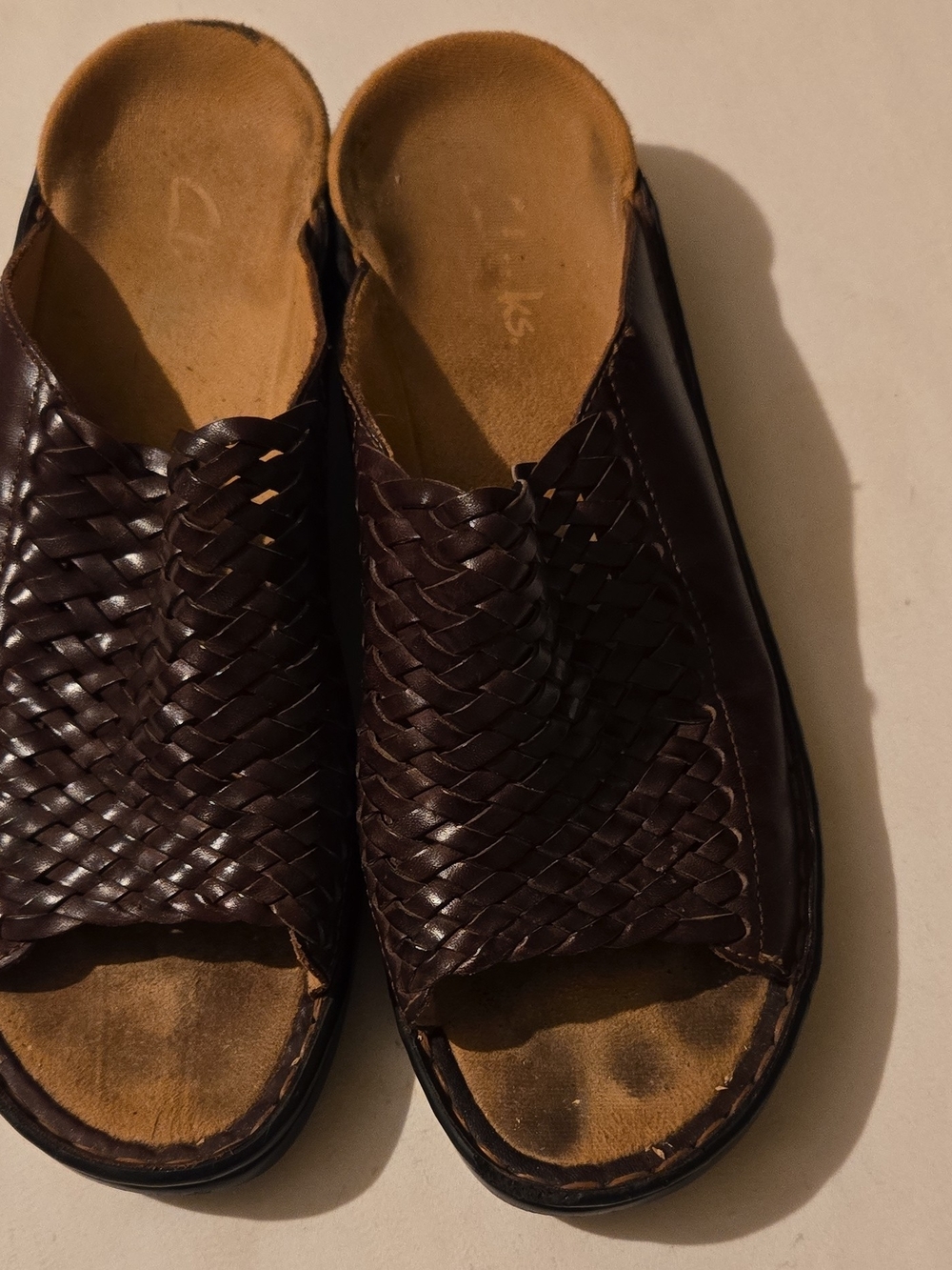 Clarks Men's Dark Brown Woven Leather Slide Sandals